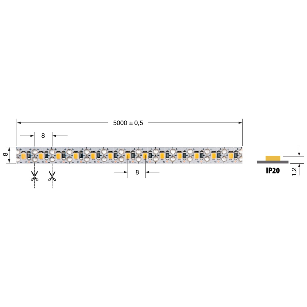 Striscia LED 10,5W/m 24V IP20 CR90 per illuminazione interna efficiente