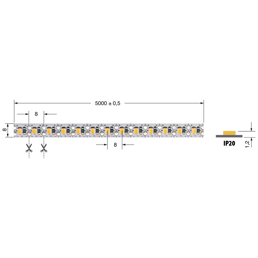 Striscia LED 10,5W/m 24V IP20 CR90 per illuminazione interna efficiente