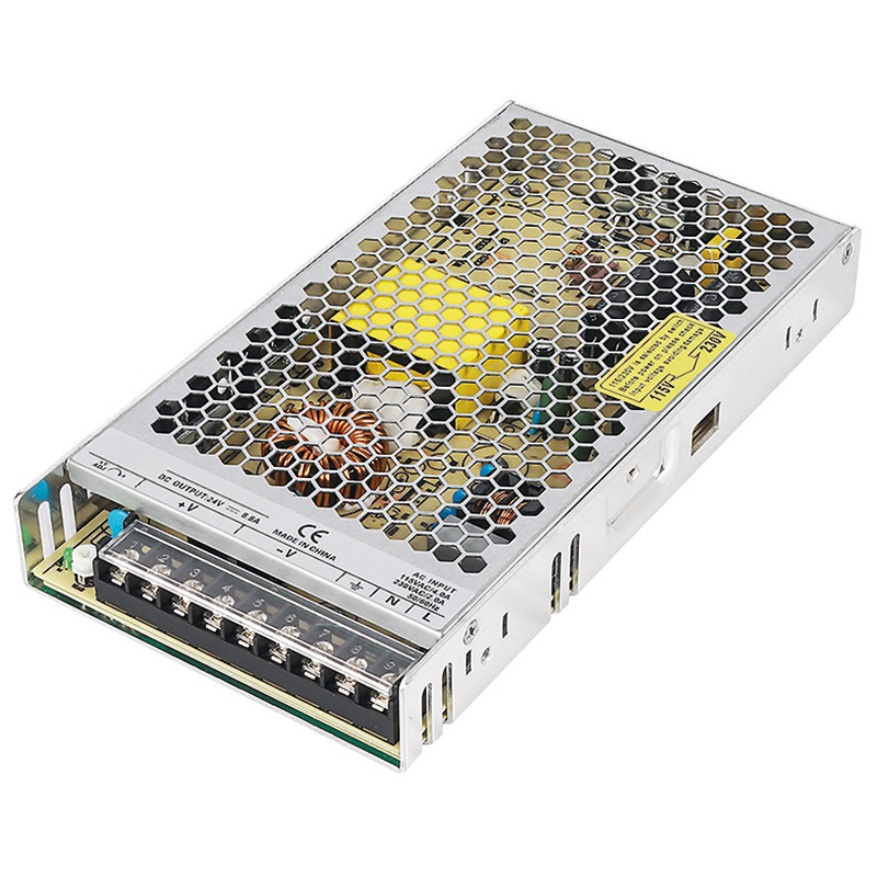 Alimentatore switching 200W 12V design compatto protezione sovraccarichi impianti elettrici professionali