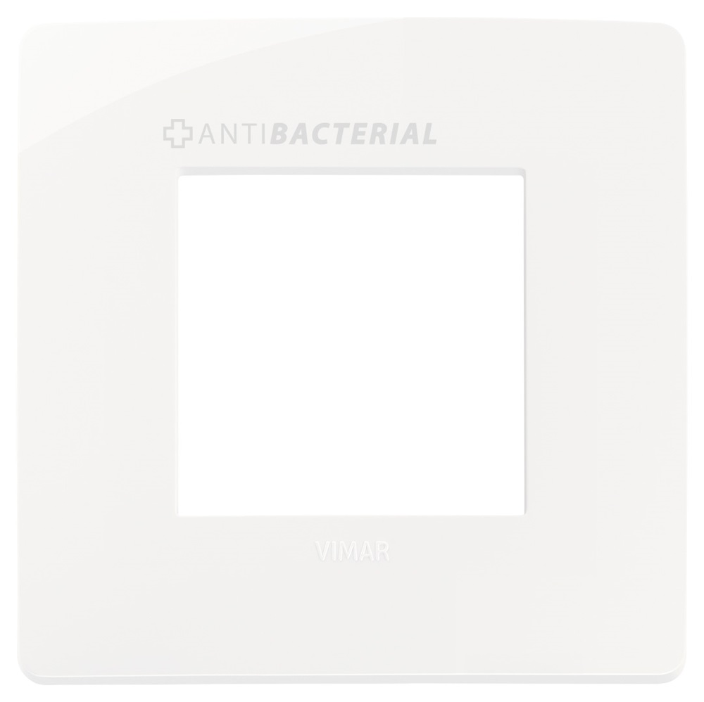 Placca piatta da incasso 2 moduli bianco antibatterico per impianti elettrici