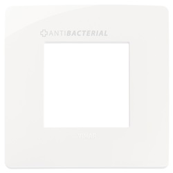Placca piatta da incasso 2 moduli bianco antibatterico per impianti elettrici