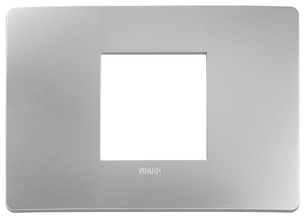 Placca piatta da incasso 2 moduli finitura argento per impianti elettrici parete
