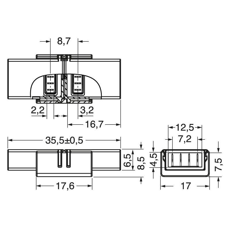 Connettore SMD 4 poli strip-strip 10 mm per applicazioni 220 V illuminazione