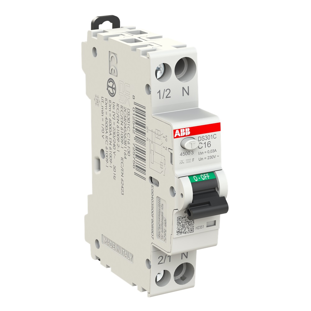 Interruttore Differenziale Magnetotermico DS301C L 16A 30mA Tipo F 1P+N per Circuiti Monofase