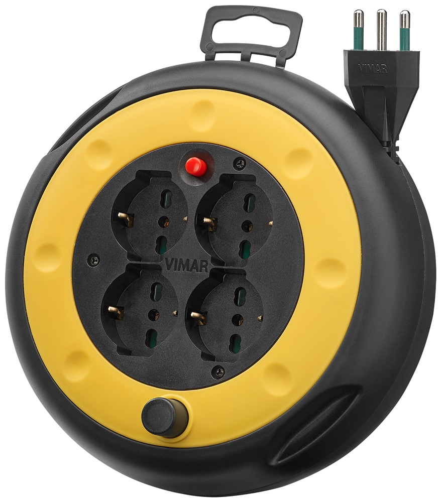 Avvolgicavo 16A 4 uscite universali 4m con disgiuntore termico protezione cavo 3G1,5mm² uso domestico e professionale