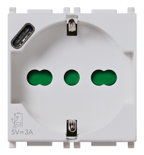 Presa 2P+T 16A universale con USB C 15W 3A 5V Silver per uso domestico e ufficio