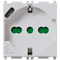 Presa 2P+T 16A universale con USB C 15W 3A 5V Silver per uso domestico e ufficio