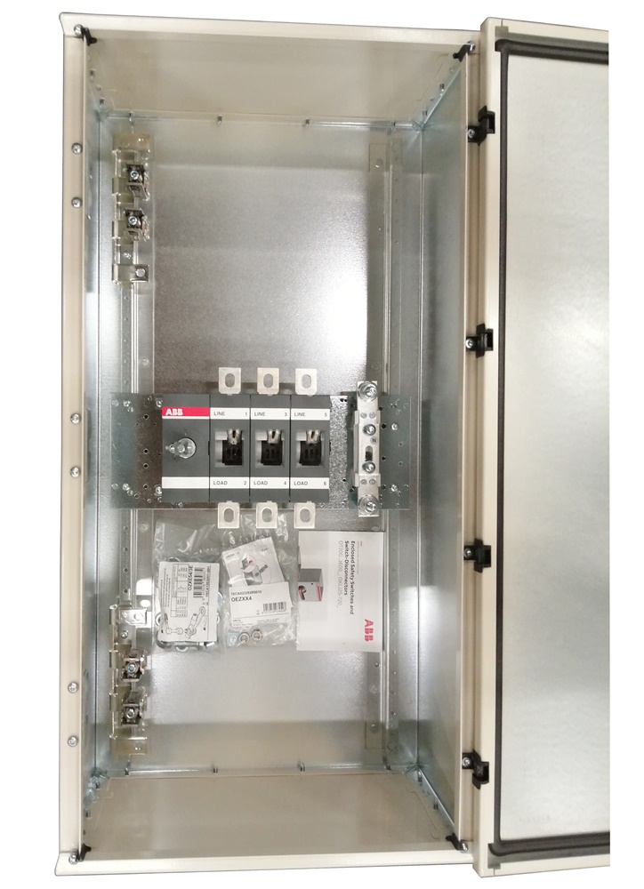 Enclosure interruttore sezionatore 3 poli 400A 415V IP65 acciaio zincato outdoor protezione arc interno maniglia bloccabile nero industriale civile