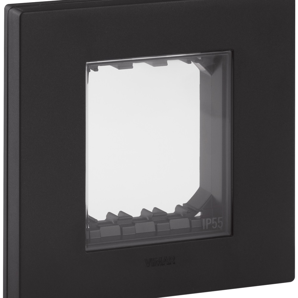 Calotta protezione IP55 2 moduli nero resistente per componenti elettrici industriali e civili