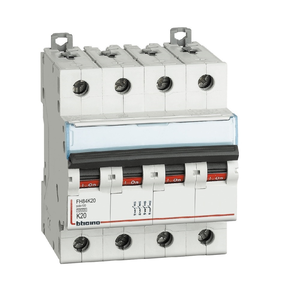 Interruttore magnetotermico 4P curva K 20A per impianti elettrici