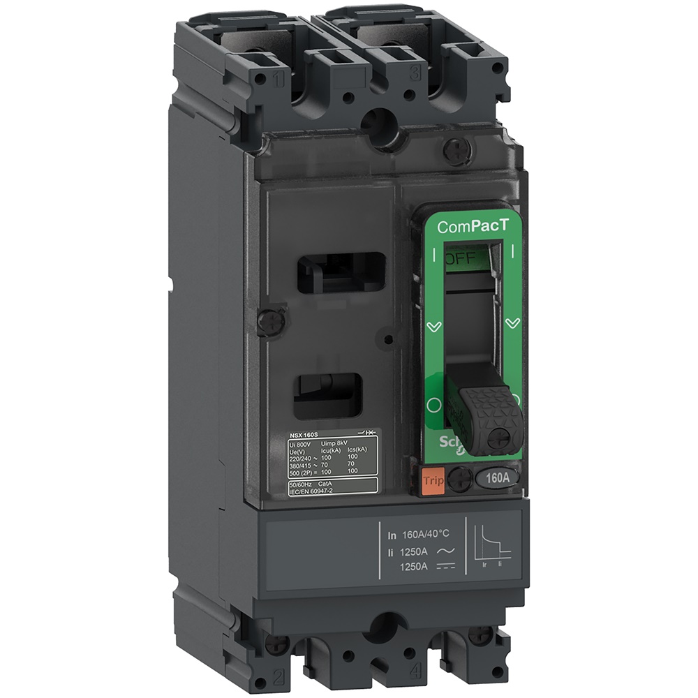 Interruttore ComPacT NSX100M 2 poli 25kA 415VAC sganciatore TMD 30A protezione termico-magnetica uso industriale standard