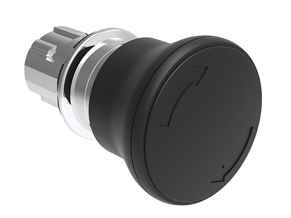 Pulsante fungo 40mm nero sgancio rotazione comando emergenza industriale