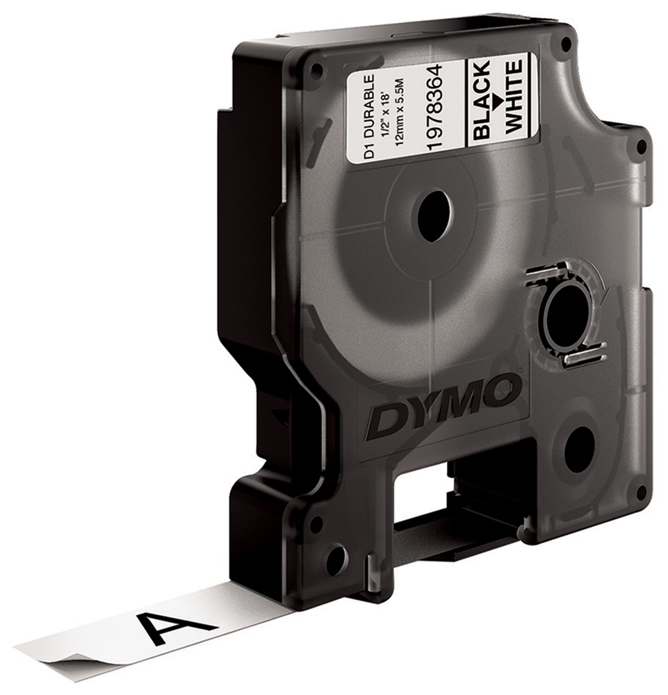 Nastro etichettatrice D1 Durable 12mmx5,5m nero su bianco per applicazioni elettriche professionali