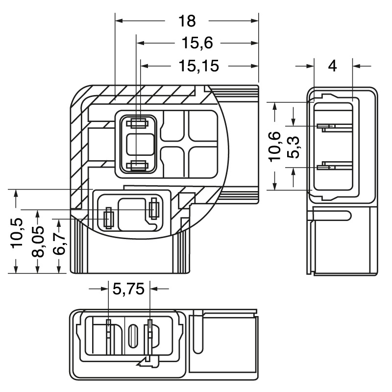 Connettore angolare 4 poli 8 mm 220V per impianti elettrici affidabili e compatti