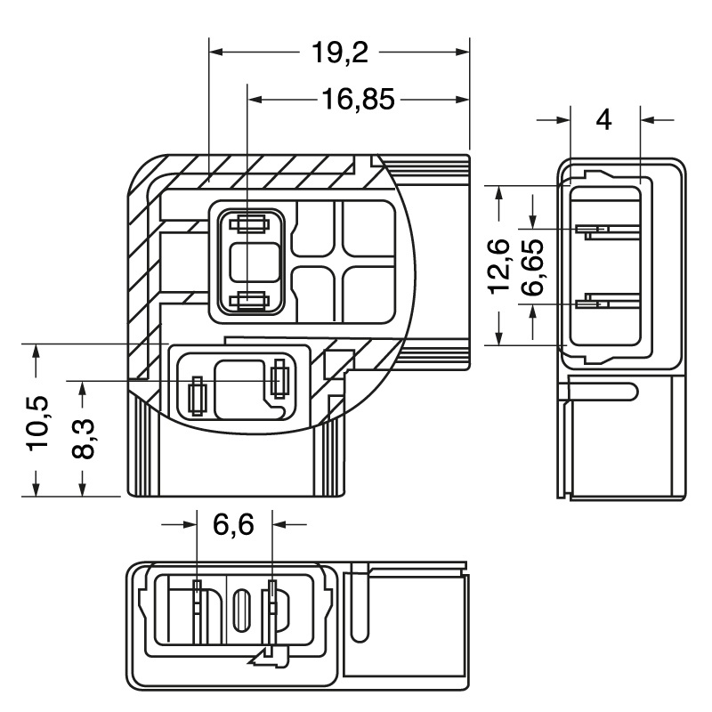 Connettore SMD 4 poli striscia angolare 10 mm per applicazioni elettriche 220V