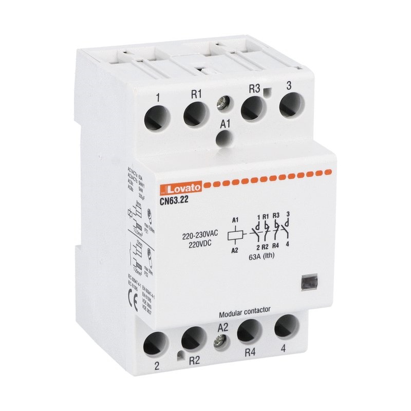 Contattore modulare 3 poli 63A 2NA+2NC 220-230VAC per impianti elettrici industriali e civili