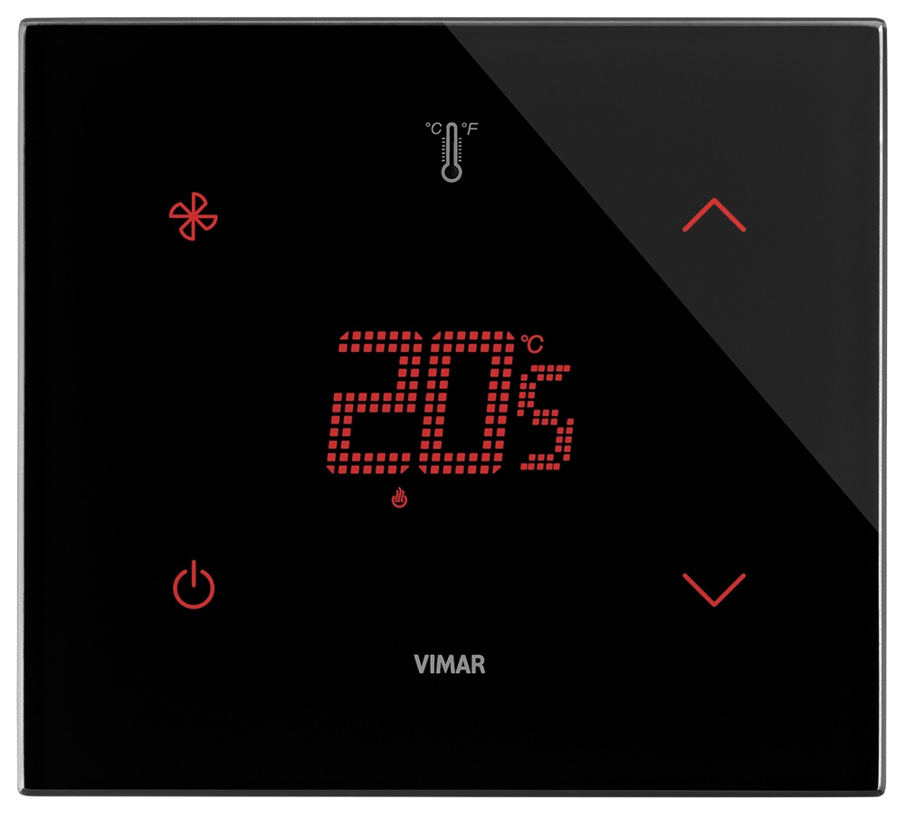 Termostato domotico touch screen FAN 2M nero diamante controllo temperatura ambiente riscaldamento condizionamento
