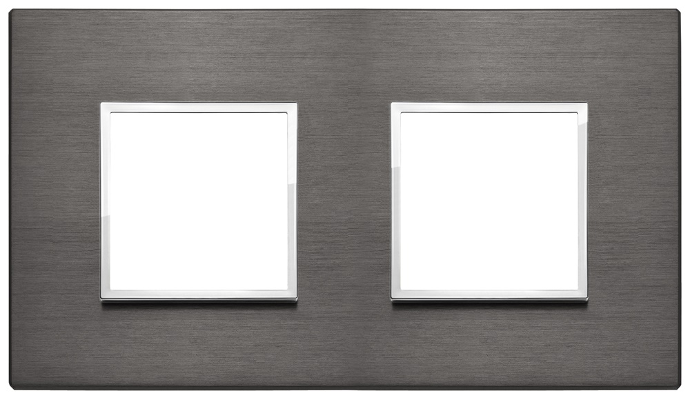 Placca 4 moduli 2+2 interasse 71 mm alluminio anodizzato grigio lava per impianti elettrici residenziali e commerciali