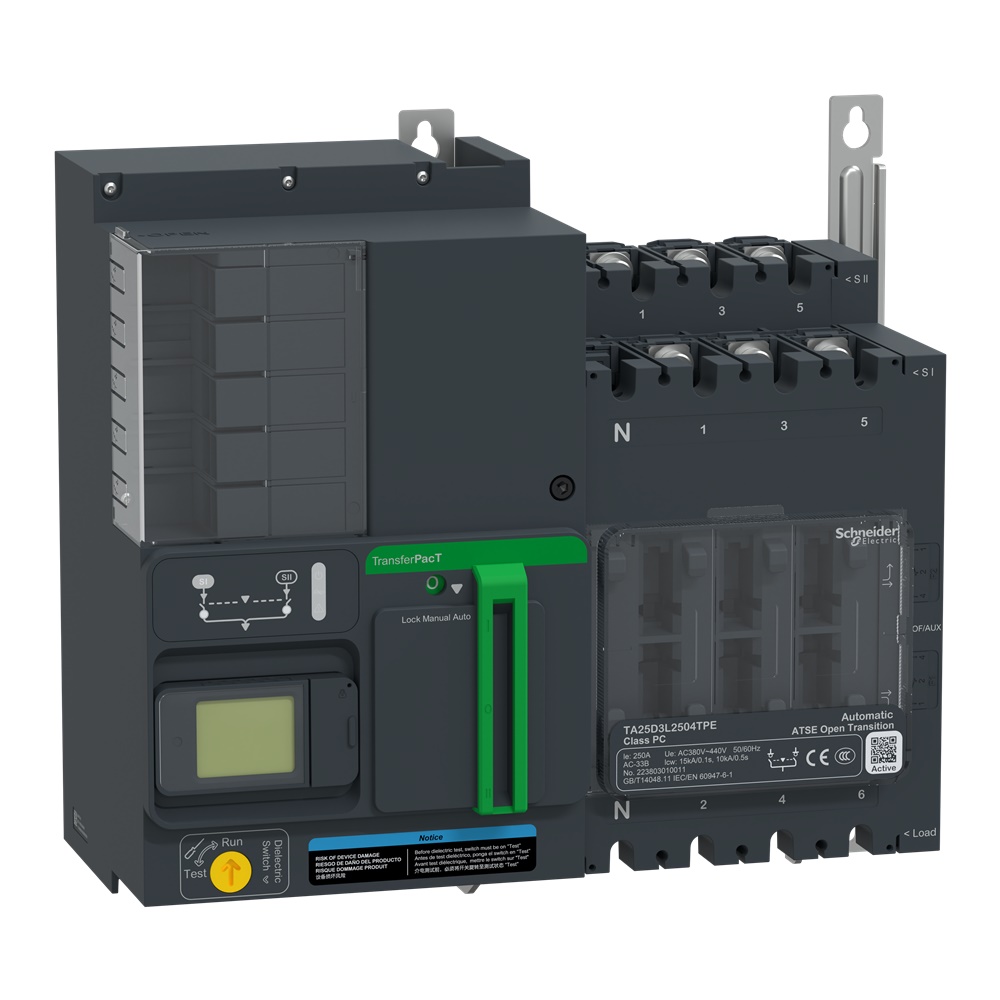 Interruttore trasferimento automatico TransferPacT Active 250A 400V 3 poli LCD per impianti industriali e commerciali