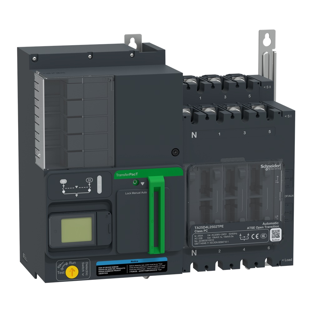 Interruttore trasferimento automatico Transferpact Active 250A 230V 4 poli LCD per impianti industriali e commerciali