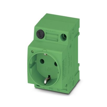 Presa di corrente verde 6 A con spia luminosa fusibile 5x20 mm montaggio su guida di montaggio
