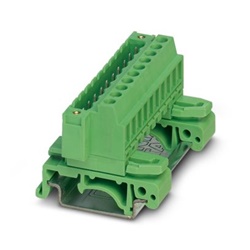 Connettore guida 10 poli 2,5 mm² 12 A verde connessione vite flangia filettata per elettronica industriale