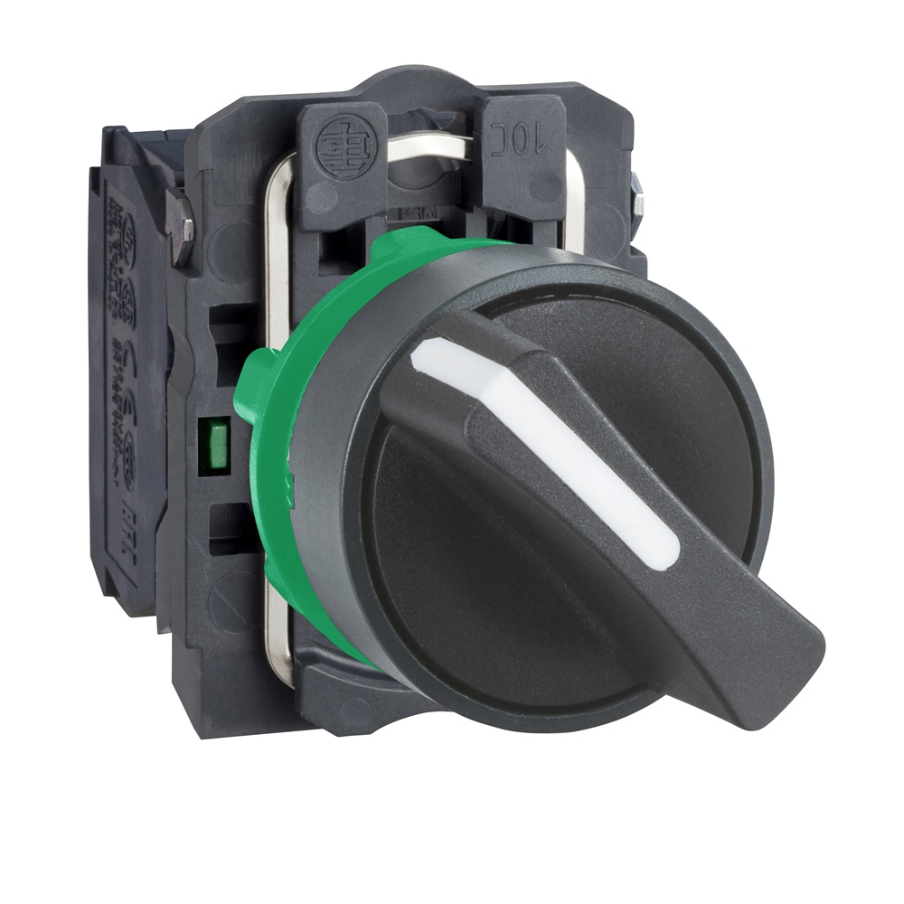 Selettore Harmony XB5 plastica nero 22 mm 2 posizioni fisse 2 NO comando macchine ambienti gravosi IP67 IP69 IP69K
