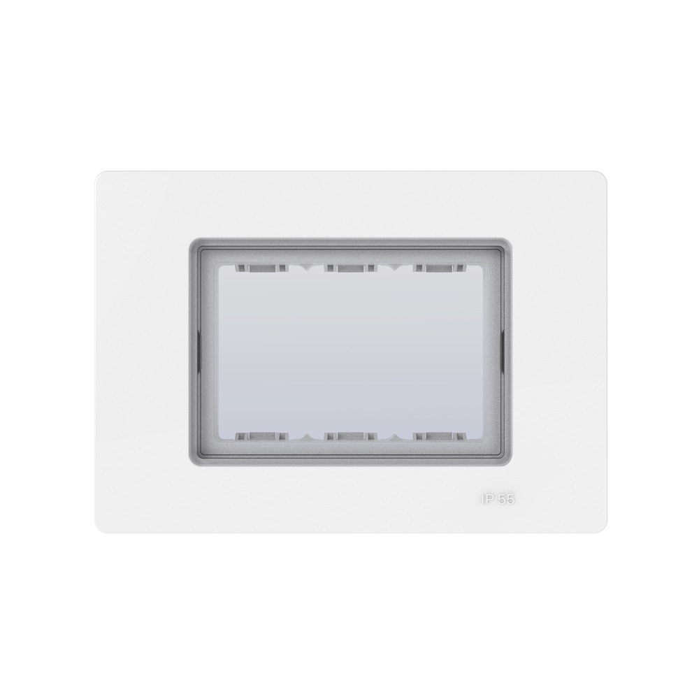 Placca stagna 3 moduli IP55 bianco protezione polvere e acqua per impianti elettrici industriali e domestici
