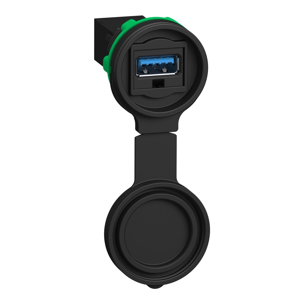 Porta USB 3.0 tipo A da pannello Harmony XB5 22 mm con copertura in gomma per automazione industriale