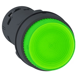 Pulsante luminoso LED verde sporgente 1NO 230V per controllo macchine IP65