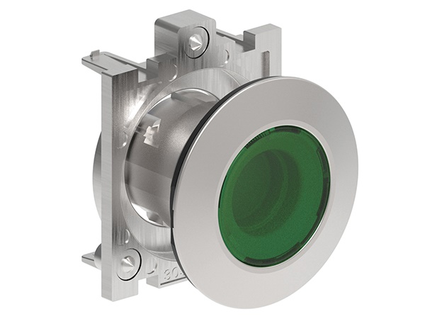 Pulsante luminoso metallo rasato verde comando singolo applicazioni elettriche controllo visivo affidabile