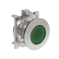 Pulsante luminoso metallo rasato verde comando singolo applicazioni elettriche controllo visivo affidabile