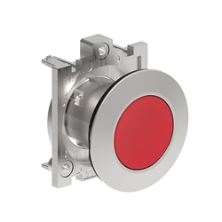 Pulsante a filo metallico rasato rosso design tondo compatto per comandi elettrici industriali e civili