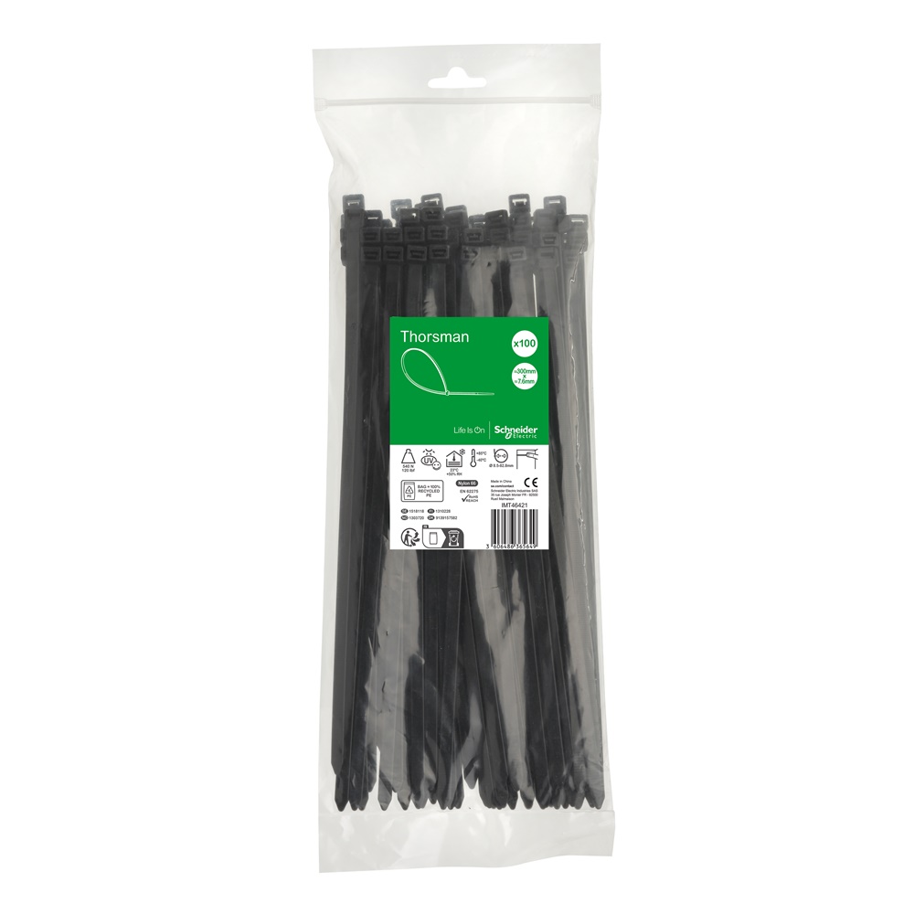 Fascette cablaggio 300x7,6 mm nere PA66 UV resistenti autoestinguenti 100 pz per fissaggio cavi tubi canaline