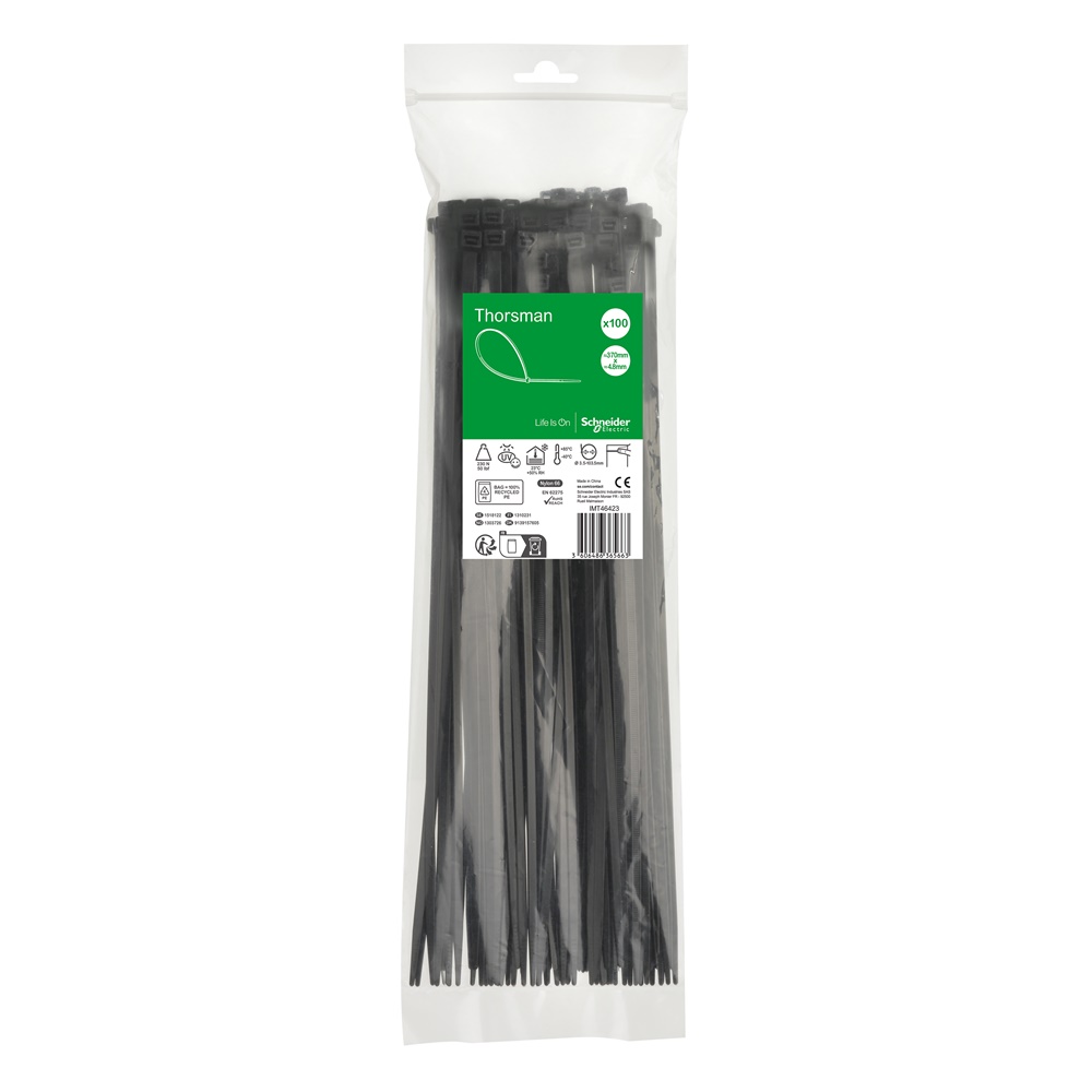 Fascette serracavi 370x4,8 mm nere autobloccanti PA66 UV resistenti uso industriale e domestico