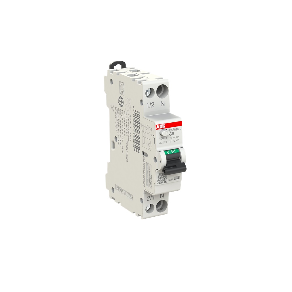 Interruttore Magnetotermico Differenziale DS301C L 1P+N 6A Tipo F 30mA Protezione Circuiti Monofase