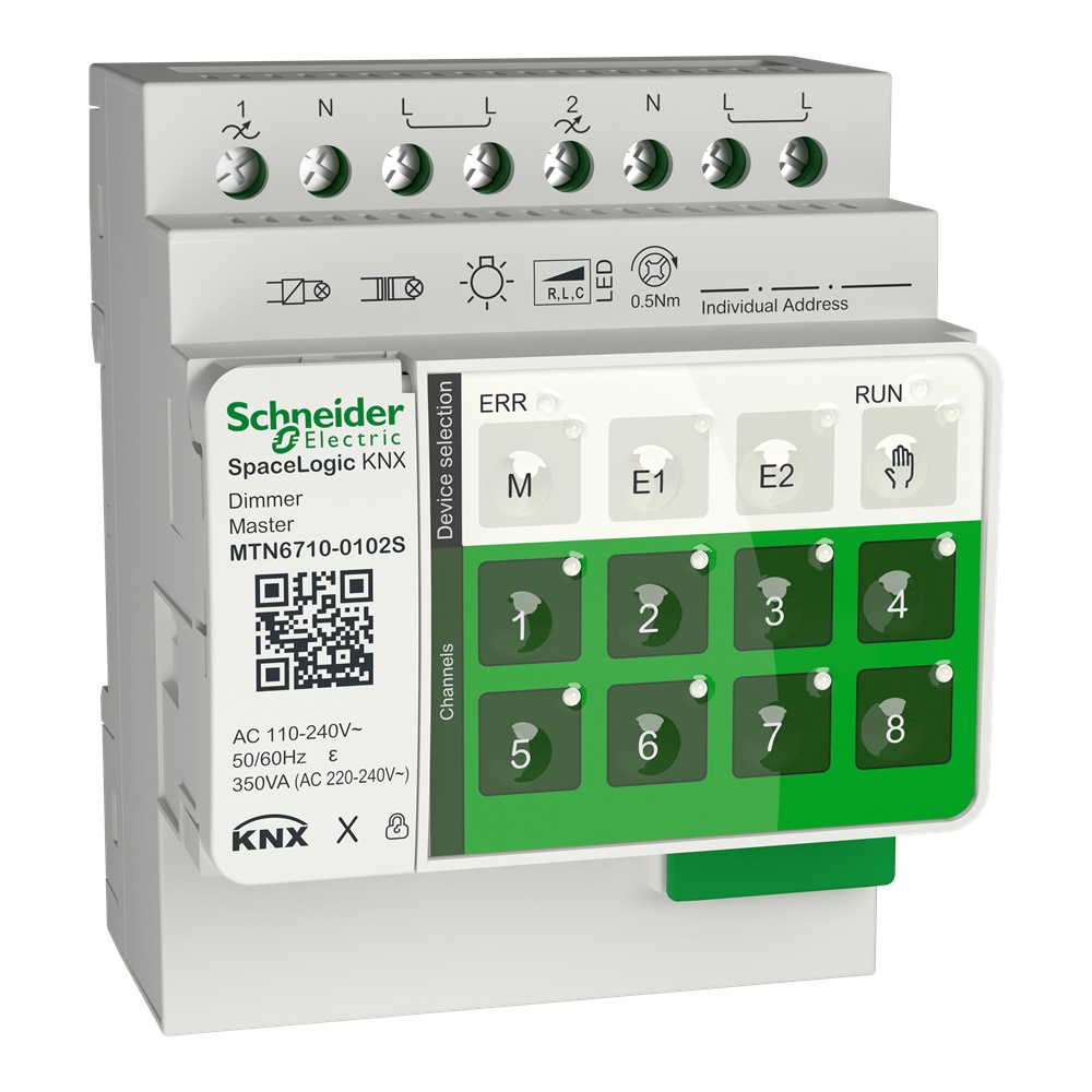 Master Dimmer Universale 2 Canali SpaceLogic KNX Secure per Controllo Illuminazione LED e Incandescenza