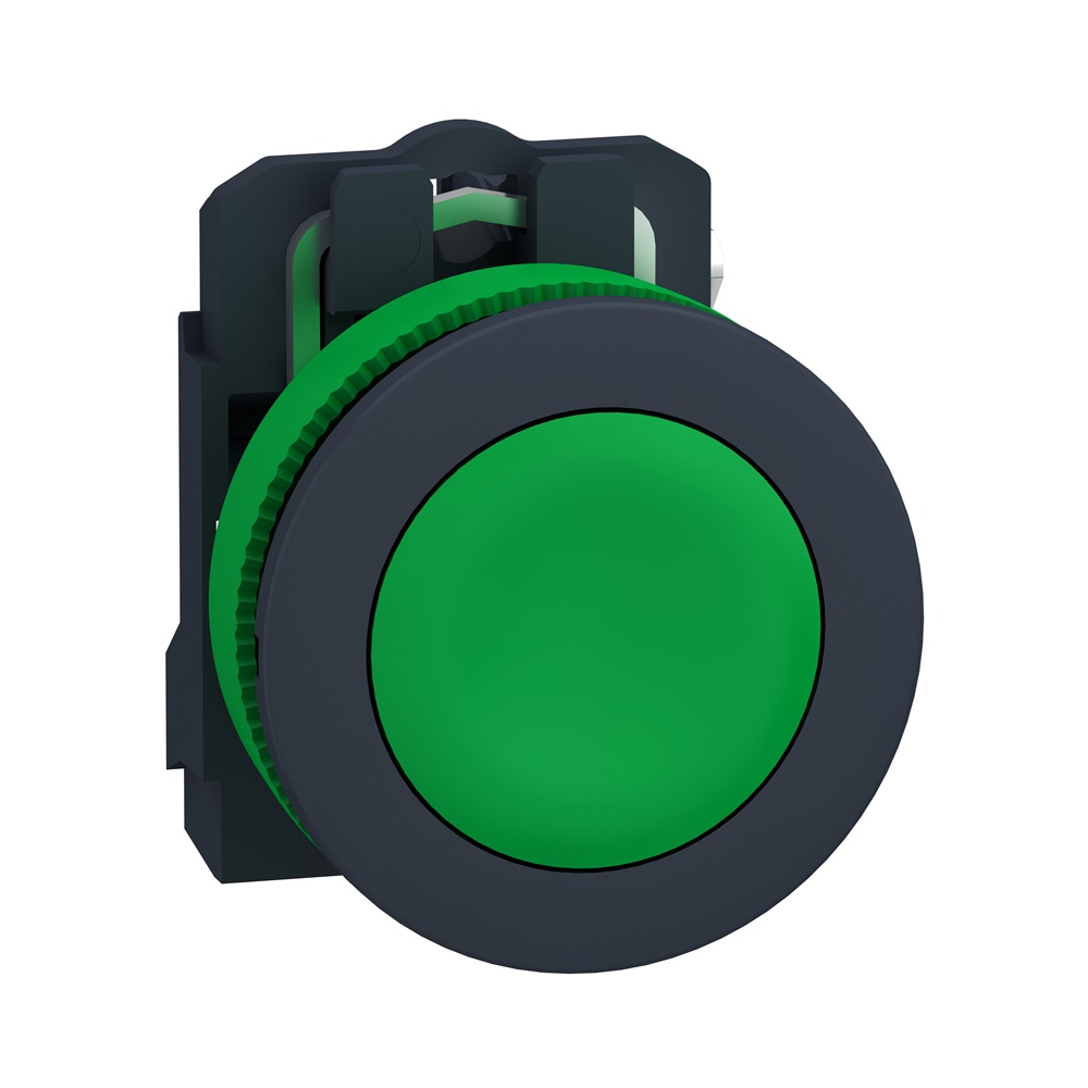 Pulsante filopannello verde Harmony XB5 plastica Ø30 1NO impulso industriale IP66-69K certificato