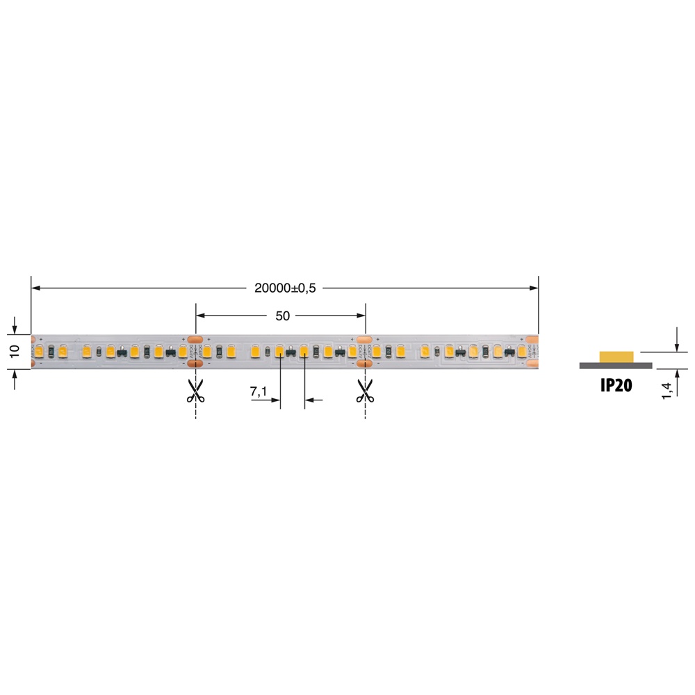 STR.LED 14,4W/M BC 48V IP20 CRI90