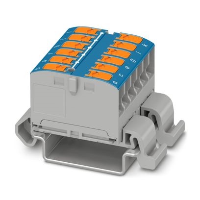 Blocco distributore 12 poli 24A 690V connessione Push-in montaggio NS35 blu