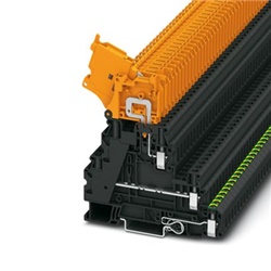 Morsetto sezionatore leva 28A 500V connessione vite nero/arancio montaggio NS35