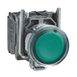 Pulsante luminoso verde Ø22 - filoghiera ad impulso - 230Vacac - 1NO+1NC- LED universale