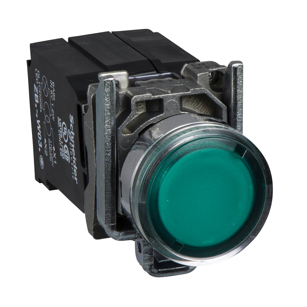 Pulsante luminoso verde Ø22 - filoghiera ad impulso - 240V - 1NO+1NC