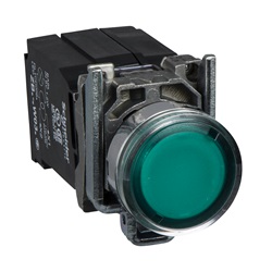 Pulsante luminoso verde Ø22 - filoghiera ad impulso - 240V - 1NO+1NC