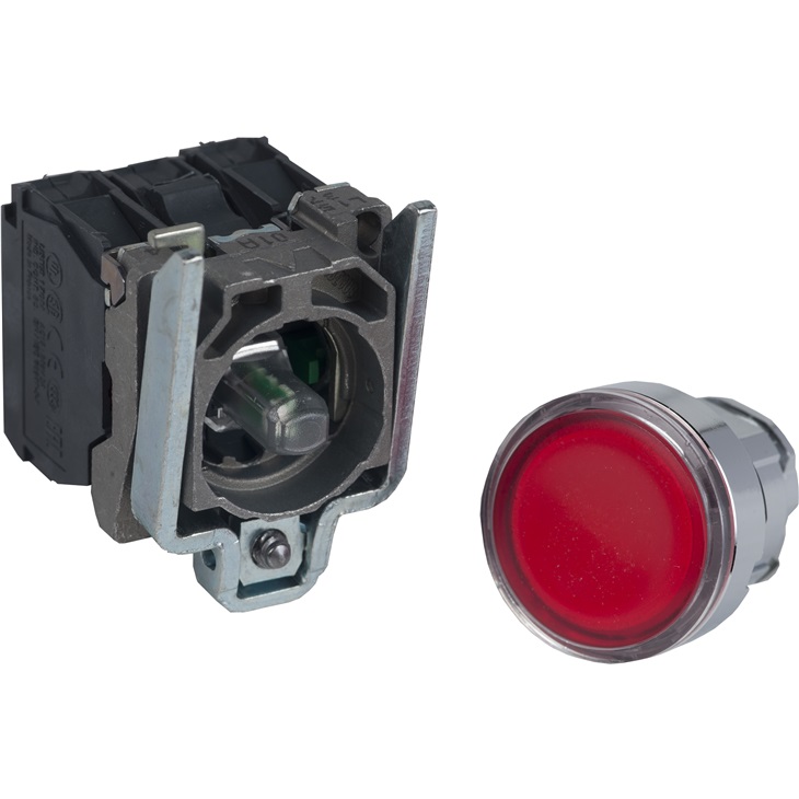 Pulsante luminoso rosso Ø22 - filoghiera ad impulso - 24Vac/dc - 1NO+1NC- LED universale