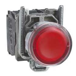 Pulsante luminoso rosso Ø22 - filoghiera ad impulso - 24Vac/dc - 1NO+1NC- LED universale