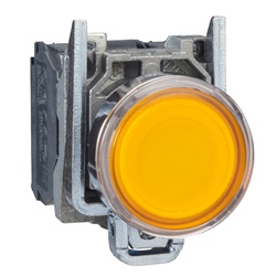 Pulsante luminoso arancione Ø22 - filoghiera ad impulso - 24Vac/dc - 1NO+1NC - LED universale