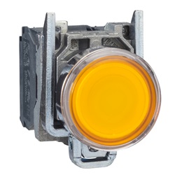 Pulsante luminoso giallo Ø22 - filoghiera ad impulso - 250V - 1NO+1NC