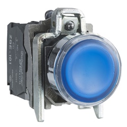 Pulsante luminoso blu Ø22 - filoghiera ad impulso - 24Vac/dc - 1NO+1NC- LED universale