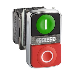 Pulsante Ø22 - doppio ad impulso - verde+rosso - luce bianca- 24V- IP40